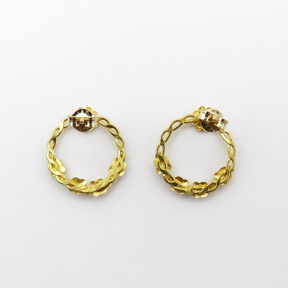 14k Gold Wreath Stud Earrings Tricolor Gold 11.7mm 0.94g